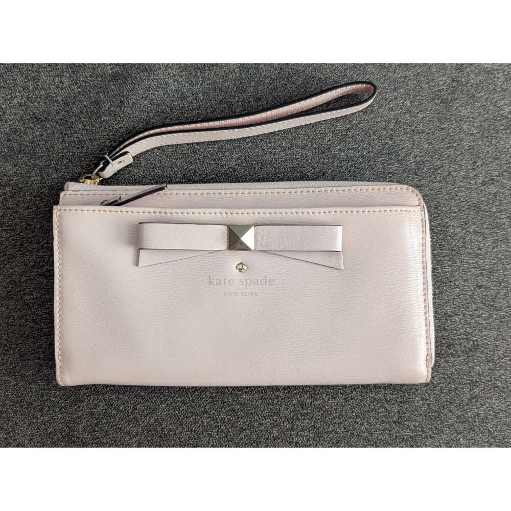 Kate Spade Pink Leather Bow Wristlet Wallet With Multiple Card Slots